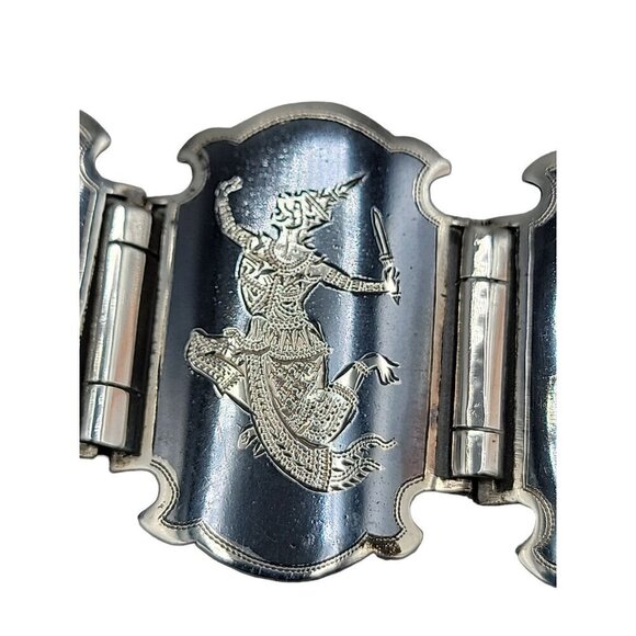Siam Sterling Silver Bracelet 925 Niello Hindu Goddess Enamel Hinged Panel SZ 7 - Picture 14 of 16